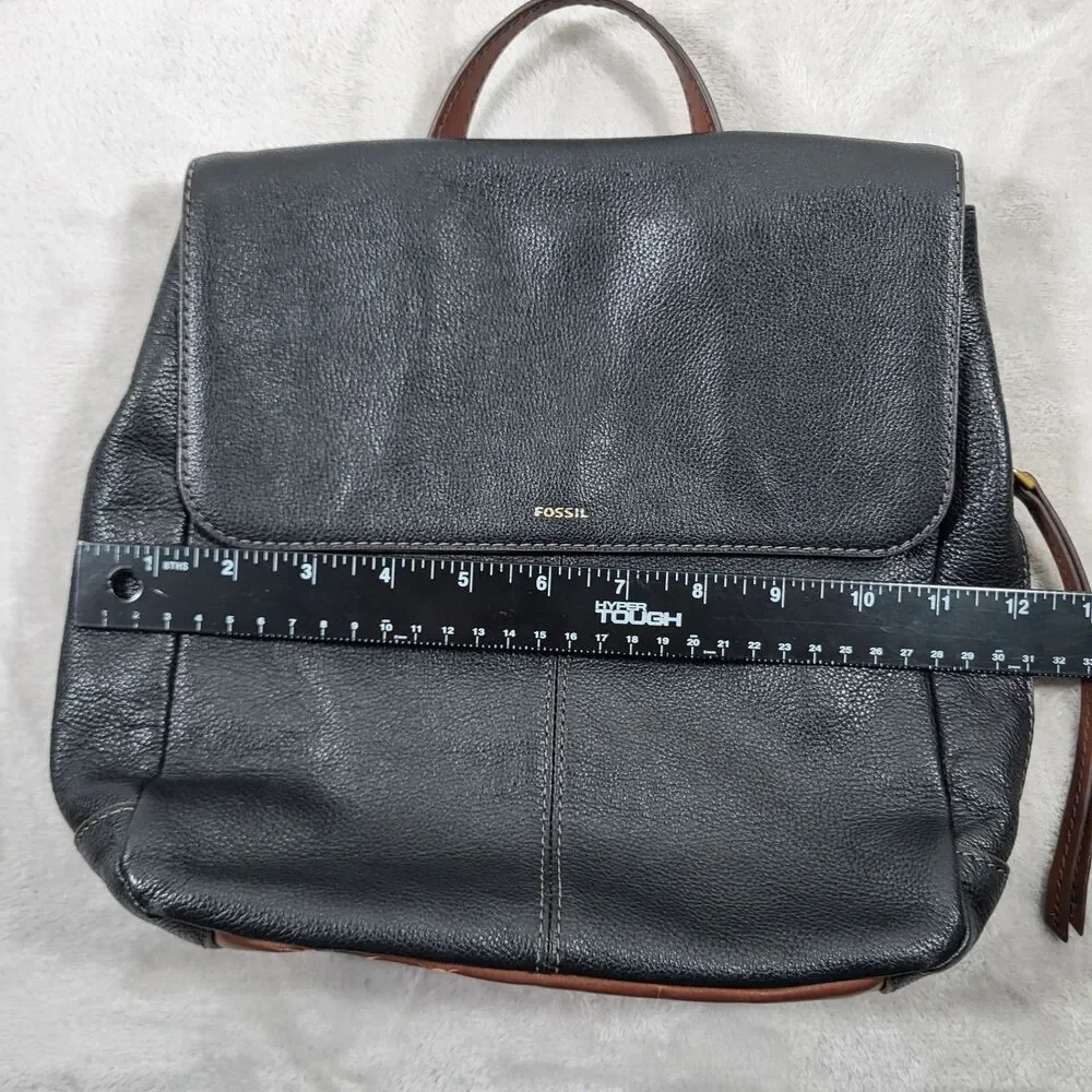 Fossil Claire Black Pebbled Leather Medium Backpack Purse Bag Magnetic Flap Snap
